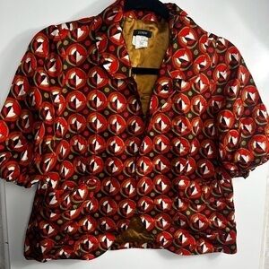 J. Crew silk Short Sleeve Orange Optical Print Jacket‎